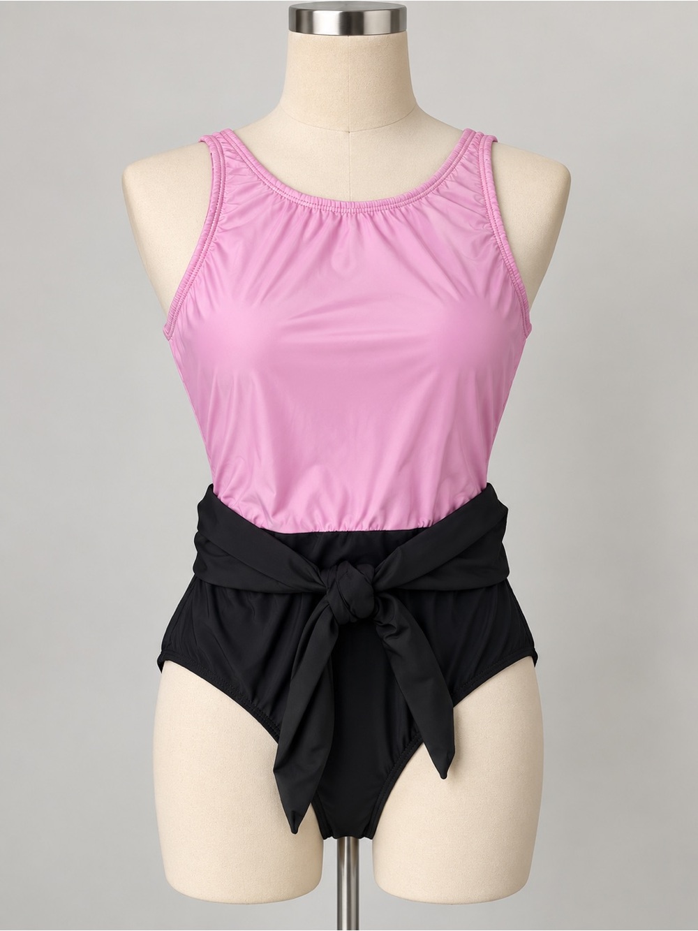 Eliza J Pink and Black Tie-Waist One-Piece Swimsuit